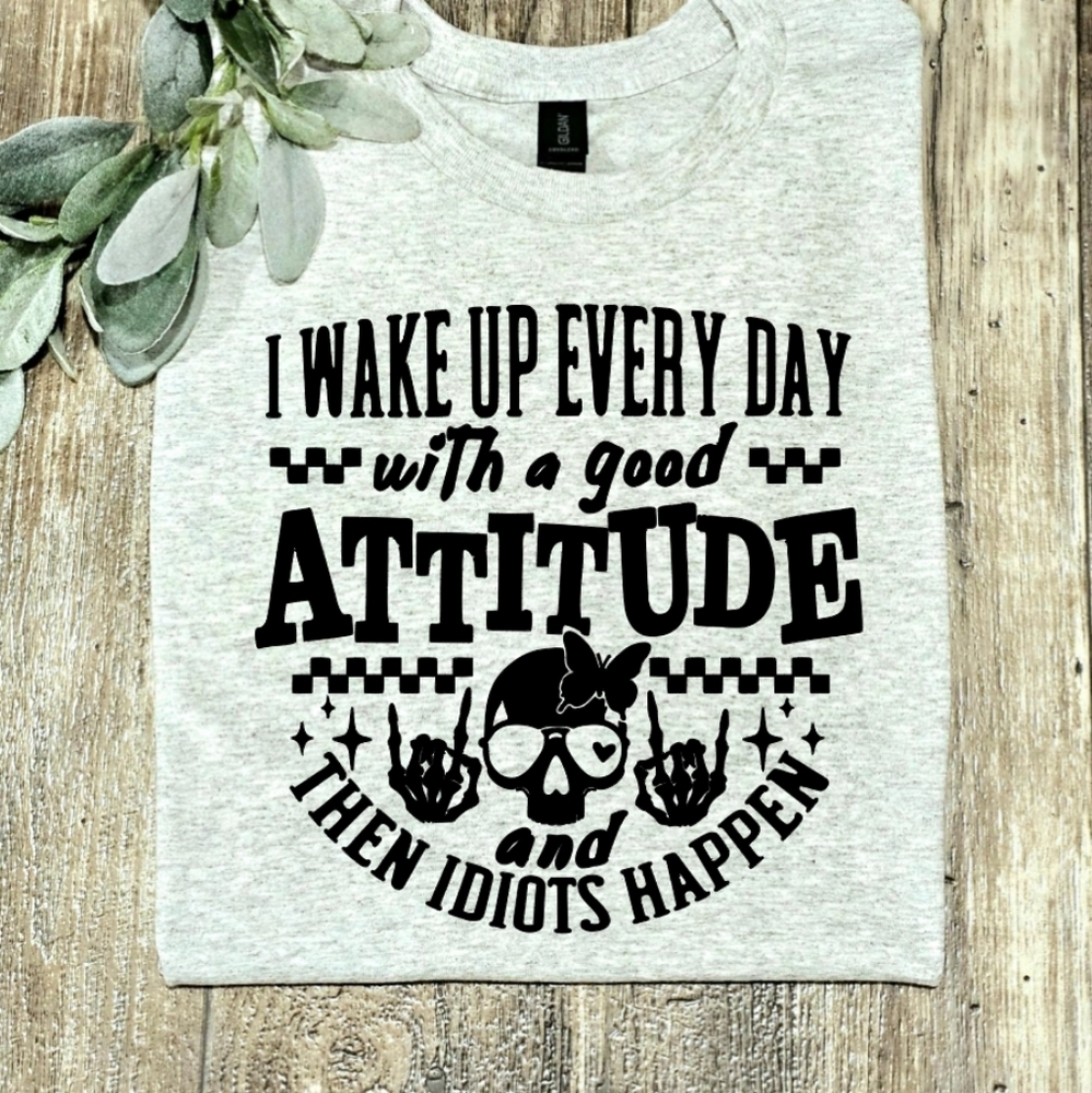 Skull Shirt I Wake Up With A Good Attitude humor retro cute